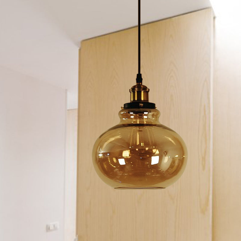 1 Light Globe Pendant Ceiling Light Farmhouse Brass Amber Glass Hanging Lamp for Indoor Brass Clearhalo 'Ceiling Lights' 'Glass shade' 'Glass' 'Industrial Pendants' 'Industrial' 'Island Lights' 'Middle Century Pendants' 'Pendant Lights' 'Pendants' 'Tiffany' Lighting' 1797157