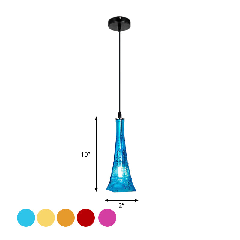 1 Head Tower Pendant Light Fixture Vintage Purple/Yellow Glass Mini Hanging Lamp for Restaurant Clearhalo 'Ceiling Lights' 'Close To Ceiling Lights' 'Glass shade' 'Glass' 'Industrial Pendants' 'Industrial' 'Middle Century Pendants' 'Pendant Lights' 'Pendants' 'Tiffany' Lighting' 1797166