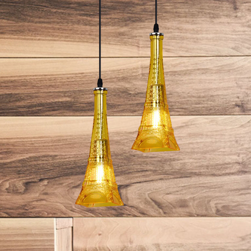 1 Head Tower Pendant Light Fixture Vintage Purple/Yellow Glass Mini Hanging Lamp for Restaurant Clearhalo 'Ceiling Lights' 'Close To Ceiling Lights' 'Glass shade' 'Glass' 'Industrial Pendants' 'Industrial' 'Middle Century Pendants' 'Pendant Lights' 'Pendants' 'Tiffany' Lighting' 1797169