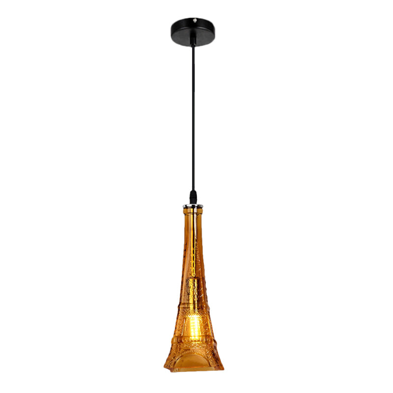 1 Head Tower Pendant Light Fixture Vintage Purple/Yellow Glass Mini Hanging Lamp for Restaurant Clearhalo 'Ceiling Lights' 'Close To Ceiling Lights' 'Glass shade' 'Glass' 'Industrial Pendants' 'Industrial' 'Middle Century Pendants' 'Pendant Lights' 'Pendants' 'Tiffany' Lighting' 1797174