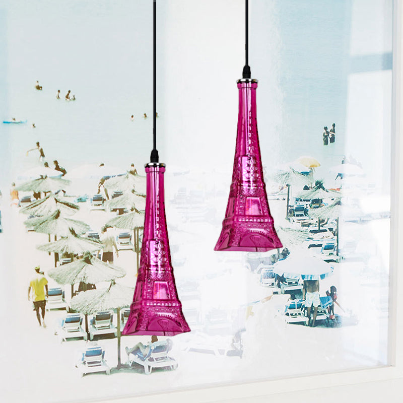 1 Head Tower Pendant Light Fixture Vintage Purple/Yellow Glass Mini Hanging Lamp for Restaurant Clearhalo 'Ceiling Lights' 'Close To Ceiling Lights' 'Glass shade' 'Glass' 'Industrial Pendants' 'Industrial' 'Middle Century Pendants' 'Pendant Lights' 'Pendants' 'Tiffany' Lighting' 1797181