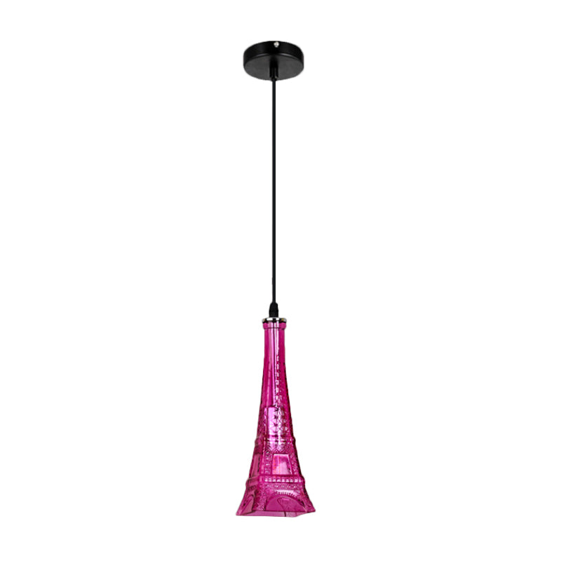 1 Head Tower Pendant Light Fixture Vintage Purple/Yellow Glass Mini Hanging Lamp for Restaurant Clearhalo 'Ceiling Lights' 'Close To Ceiling Lights' 'Glass shade' 'Glass' 'Industrial Pendants' 'Industrial' 'Middle Century Pendants' 'Pendant Lights' 'Pendants' 'Tiffany' Lighting' 1797182