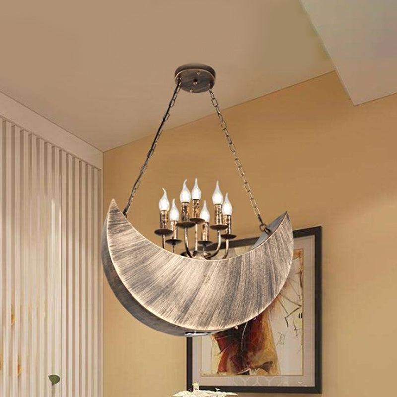 Living Room Candle Hanging Light with Crescent Deco Metal 7-Light Vintage Chandelier in Legacy Brass Clearhalo 'Ceiling Lights' 'Chandeliers' Lighting' options 1797281