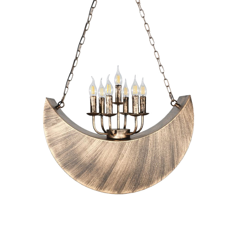 Living Room Candle Hanging Light with Crescent Deco Metal 7-Light Vintage Chandelier in Legacy Brass Clearhalo 'Ceiling Lights' 'Chandeliers' Lighting' options 1797282