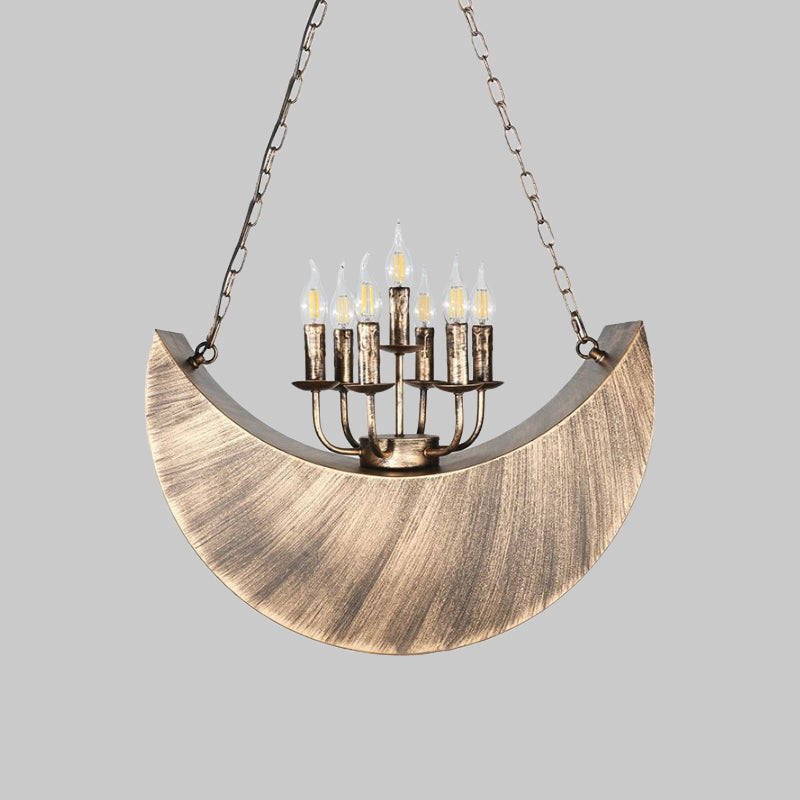 Living Room Candle Hanging Light with Crescent Deco Metal 7-Light Vintage Chandelier in Legacy Brass Clearhalo 'Ceiling Lights' 'Chandeliers' Lighting' options 1797283