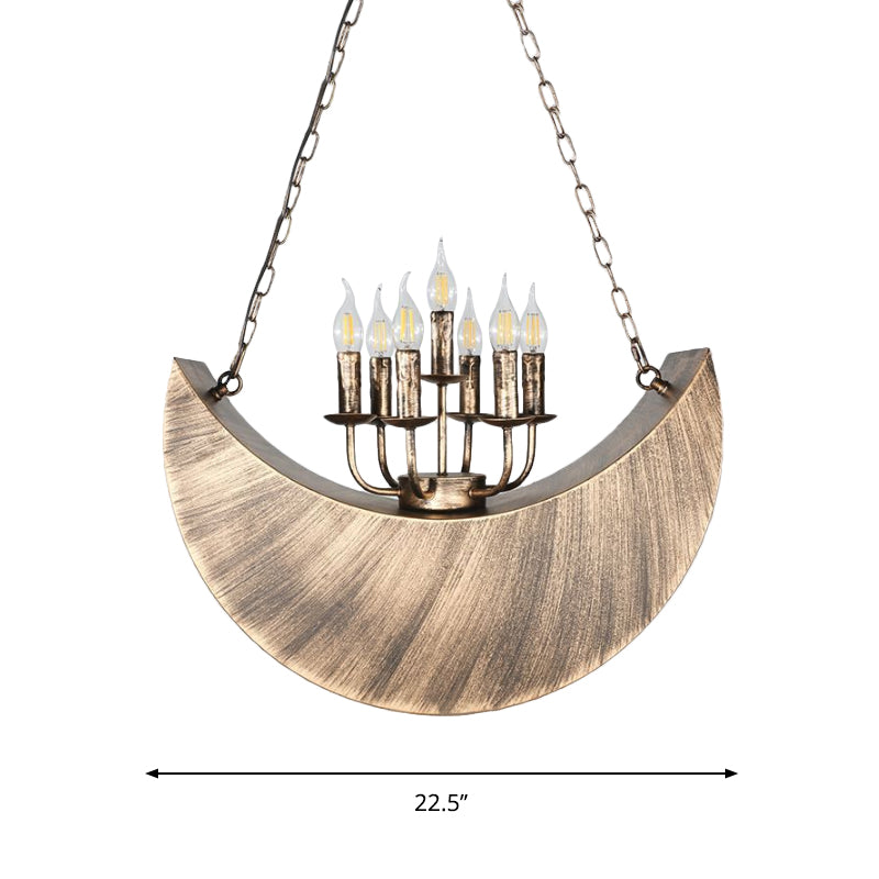 Living Room Candle Hanging Light with Crescent Deco Metal 7-Light Vintage Chandelier in Legacy Brass Clearhalo 'Ceiling Lights' 'Chandeliers' Lighting' options 1797284
