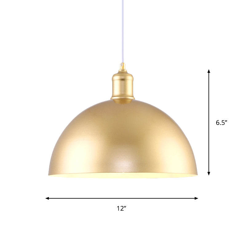 Metallic Golden Pendant Lighting Dome Shade 1 Bulb Vintage Industrial Hanging Lamp, 12/16 Inch Width Clearhalo 'Art Deco Pendants' 'Cast Iron' 'Ceiling Lights' 'Ceramic' 'Crystal' 'Industrial Pendants' 'Industrial' 'Metal' 'Middle Century Pendants' 'Pendant Lights' 'Pendants' 'Tiffany' Lighting' 1797299