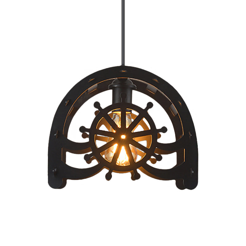 Restaurant Cafe Waterwheel Pendant Light Metallic 1 Light Creative Industrial Suspension Light Clearhalo 'Ceiling Lights' 'Pendant Lights' 'Pendants' Lighting' 1797362