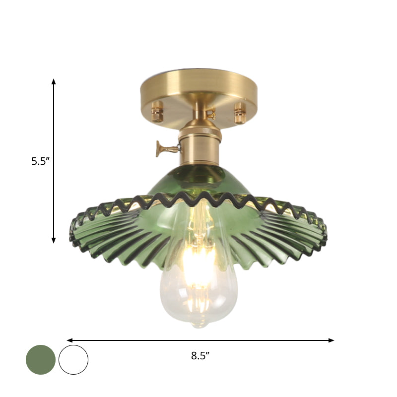 One Light Ceiling Lighting Industrial Scalloped Ribbed Glass Semi Flush Mount Light in Clear/Green Clearhalo 'Ceiling Lights' 'Close To Ceiling Lights' 'Close to ceiling' 'Glass shade' 'Glass' 'Island Lights' 'Semi-flushmount' Lighting' 1797377
