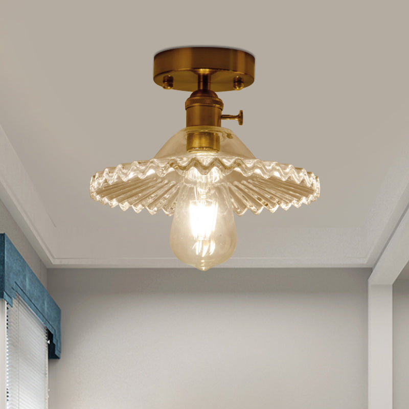 One Light Ceiling Lighting Industrial Scalloped Ribbed Glass Semi Flush Mount Light in Clear/Green Clearhalo 'Ceiling Lights' 'Close To Ceiling Lights' 'Close to ceiling' 'Glass shade' 'Glass' 'Island Lights' 'Semi-flushmount' Lighting' 1797379