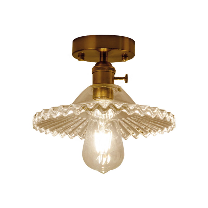 One Light Ceiling Lighting Industrial Scalloped Ribbed Glass Semi Flush Mount Light in Clear/Green Clearhalo 'Ceiling Lights' 'Close To Ceiling Lights' 'Close to ceiling' 'Glass shade' 'Glass' 'Island Lights' 'Semi-flushmount' Lighting' 1797381