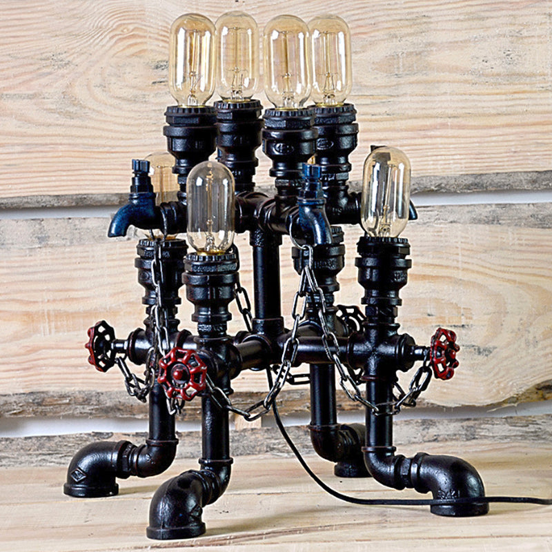 Steampunk Open Bulb Table Lamp Multi Light Metallic Table Lighting in Black for Restaurant, 8.5"/14" Width Black 14" Clearhalo 'Lamps' 'Table Lamps' Lighting' 1797392