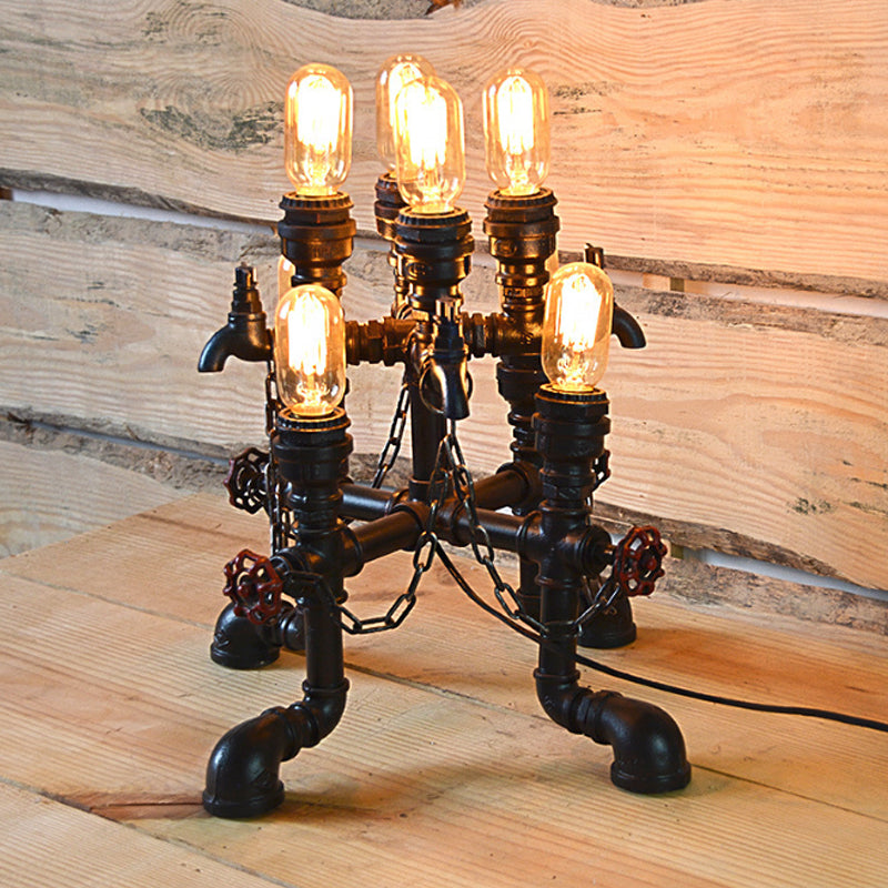 Steampunk Open Bulb Table Lamp Multi Light Metallic Table Lighting in Black for Restaurant, 8.5"/14" Width Clearhalo 'Lamps' 'Table Lamps' Lighting' 1797393