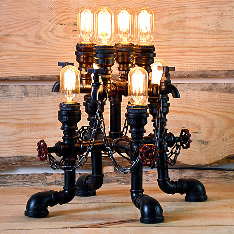 Steampunk Open Bulb Table Lamp Multi Light Metallic Table Lighting in Black for Restaurant, 8.5"/14" Width Clearhalo 'Lamps' 'Table Lamps' Lighting' 1797394