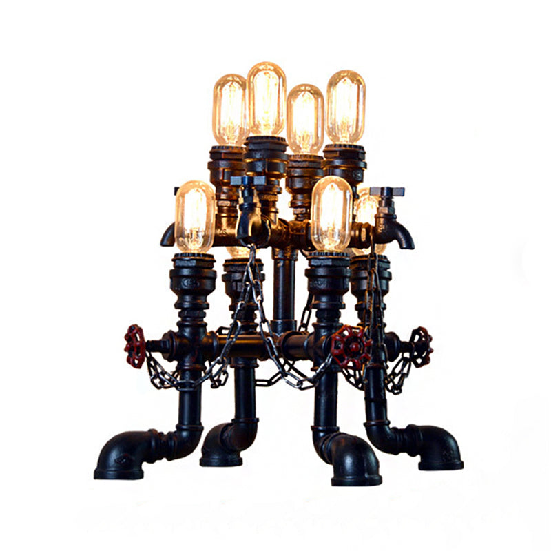 Steampunk Open Bulb Table Lamp Multi Light Metallic Table Lighting in Black for Restaurant, 8.5"/14" Width Clearhalo 'Lamps' 'Table Lamps' Lighting' 1797395