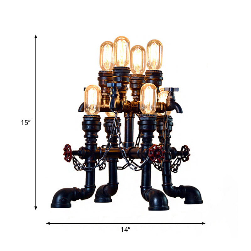 Steampunk Open Bulb Table Lamp Multi Light Metallic Table Lighting in Black for Restaurant, 8.5"/14" Width Clearhalo 'Lamps' 'Table Lamps' Lighting' 1797396