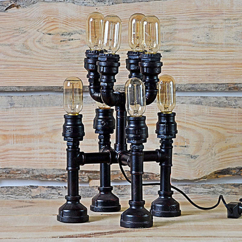 Steampunk Open Bulb Table Lamp Multi Light Metallic Table Lighting in Black for Restaurant, 8.5"/14" Width Black 8.5" Clearhalo 'Lamps' 'Table Lamps' Lighting' 1797397