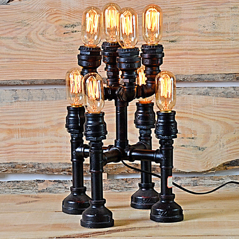 Steampunk Open Bulb Table Lamp Multi Light Metallic Table Lighting in Black for Restaurant, 8.5"/14" Width Clearhalo 'Lamps' 'Table Lamps' Lighting' 1797398