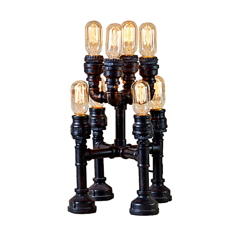 Steampunk Open Bulb Table Lamp Multi Light Metallic Table Lighting in Black for Restaurant, 8.5"/14" Width Clearhalo 'Lamps' 'Table Lamps' Lighting' 1797400