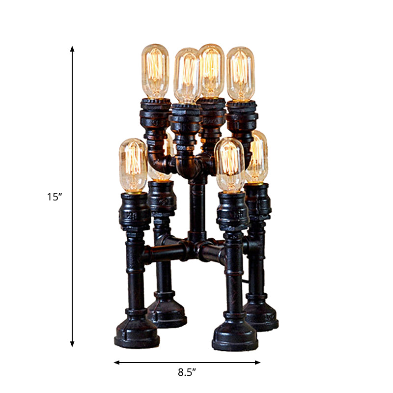 Steampunk Open Bulb Table Lamp Multi Light Metallic Table Lighting in Black for Restaurant, 8.5"/14" Width Clearhalo 'Lamps' 'Table Lamps' Lighting' 1797401