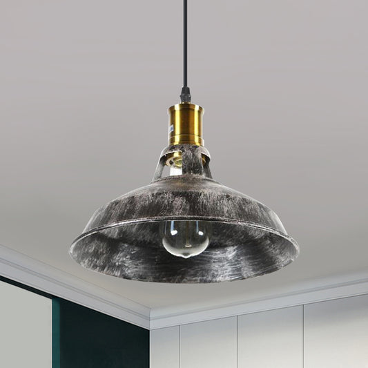 Rustic Style Barn Pendant Light 1 Light Wrought Iron Ceiling Fixture in Aged Silver for Dining Room Clearhalo 'Art Deco Pendants' 'Cast Iron' 'Ceiling Lights' 'Ceramic' 'Crystal' 'Industrial Pendants' 'Industrial' 'Metal' 'Middle Century Pendants' 'Pendant Lights' 'Pendants' 'Tiffany' Lighting' 1797418
