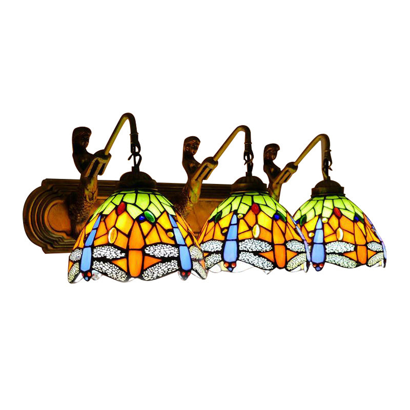 Dragonfly Wall Mount Light 3 Heads Orange Glass Baroque Sconce Lighting for Bedroom Clearhalo 'Industrial' 'Middle century wall lights' 'Tiffany wall lights' 'Tiffany' 'Wall Lamps & Sconces' 'Wall Lights' Lighting' 179743