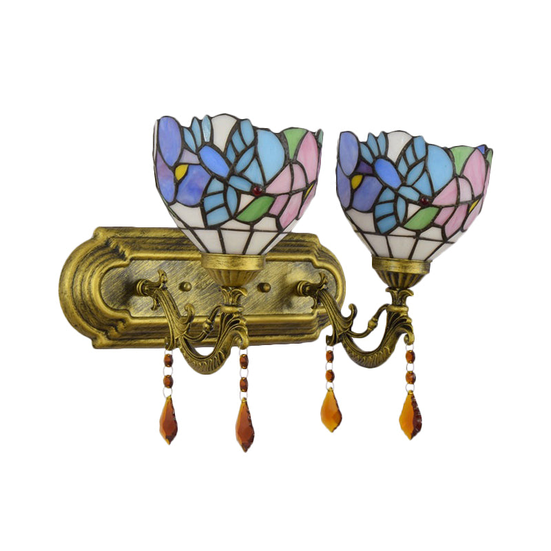 Tiffany Blossom Bird Wall Lamp with Agate Stained Glass 2 Heads Wall Light for Study Room Clearhalo 'Industrial' 'Middle century wall lights' 'Tiffany wall lights' 'Tiffany' 'Wall Lamps & Sconces' 'Wall Lights' Lighting' 179806