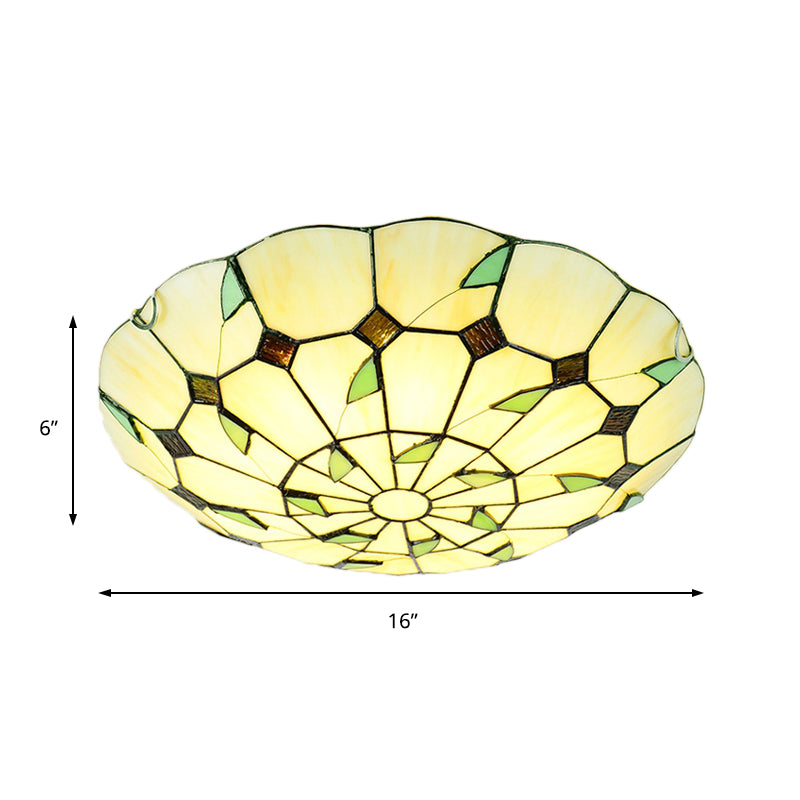 3 Bulbs Bowl Flush Lighting Stained Glass Tiffany Ceiling Light Fixture for Living Room Clearhalo 'Ceiling Lights' 'Close To Ceiling Lights' 'Close to ceiling' 'Flush mount' Lighting' 179815