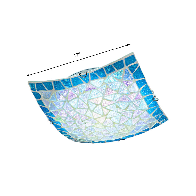 Blue Square Flush Mount Lighting 16"/12" Width Mediterranean Stained Glass Indoor Flush Ceiling Light Clearhalo 'Ceiling Lights' 'Close To Ceiling Lights' 'Close to ceiling' 'Glass shade' 'Glass' 'Semi-flushmount' 'Tiffany close to ceiling' 'Tiffany' Lighting' 179829