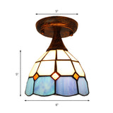 Mini Semi Flush Light with Stained Glass 1 Light Mediterranean Ceiling Light in Blue for Corridor Clearhalo 'Ceiling Lights' 'Close To Ceiling Lights' 'Close to ceiling' 'Glass shade' 'Glass' 'Pendant Lights' 'Semi-flushmount' 'Tiffany close to ceiling' 'Tiffany' Lighting' 179902