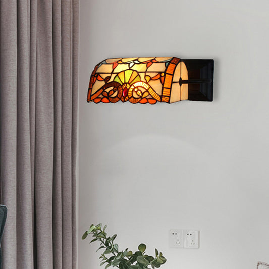 Office Banker Wall Light Stained Glass Victorian Design Tiffany Style Wall Lamp in Beige Beige Clearhalo 'Industrial' 'Middle century wall lights' 'Tiffany wall lights' 'Tiffany' 'Wall Lamps & Sconces' 'Wall Lights' Lighting' 179996