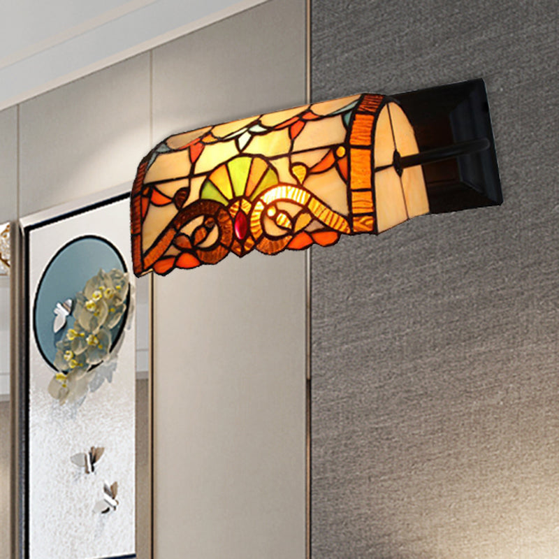 Office Banker Wall Light Stained Glass Victorian Design Tiffany Style Wall Lamp in Beige Clearhalo 'Industrial' 'Middle century wall lights' 'Tiffany wall lights' 'Tiffany' 'Wall Lamps & Sconces' 'Wall Lights' Lighting' 179997