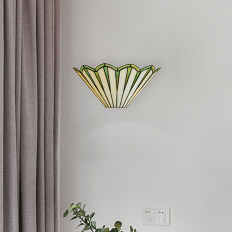 Glass Conical Sconce Light Coffee Shop 1 Light Simple Style Shuttlecock Wall Lamp in Green Green Clearhalo 'Industrial' 'Middle century wall lights' 'Tiffany wall lights' 'Tiffany' 'Wall Lamps & Sconces' 'Wall Lights' Lighting' 180005