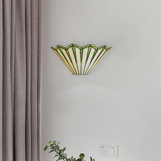Glass Conical Sconce Light Coffee Shop 1 Light Simple Style Shuttlecock Wall Lamp in Green Green Clearhalo 'Industrial' 'Middle century wall lights' 'Tiffany wall lights' 'Tiffany' 'Wall Lamps & Sconces' 'Wall Lights' Lighting' 180005