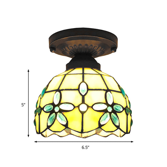 Mini Flush Ceiling Light with Crystal Flower Stained Glass Tiffany Flush Mount Light for Bedroom Clearhalo 'Ceiling Lights' 'Close To Ceiling Lights' 'Close to ceiling' 'Glass shade' 'Glass' 'Pendant Lights' 'Semi-flushmount' 'Tiffany close to ceiling' 'Tiffany' Lighting' 180047