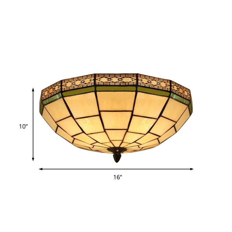 Bowl Flush Ceiling Light 8"/8.5"/10" Height Stained Glass 3 Lights Traditional Flush Lighting in Beige for Living Room Clearhalo 'Ceiling Lights' 'Close To Ceiling Lights' 'Close to ceiling' 'Flush mount' Lighting' 180115