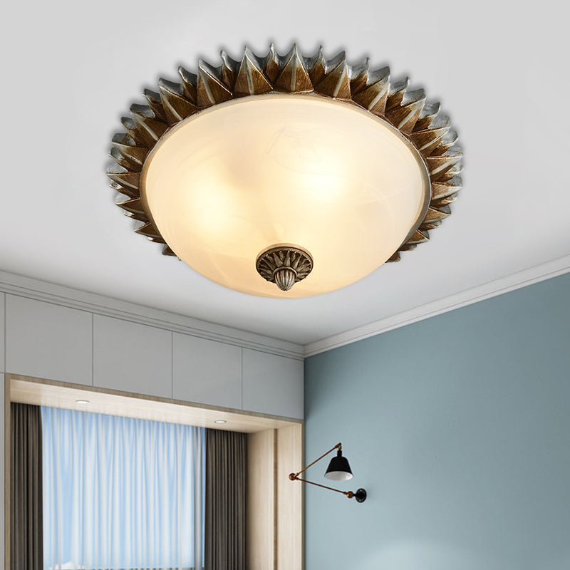 Retro Style Sun Shape Flush Mount 3-Light Opaline Glass Ceiling Fixture in Rust for Bedroom Rust Clearhalo 'Ceiling Lights' 'Close To Ceiling Lights' 'Close to ceiling' 'Flush mount' Lighting' 1801620