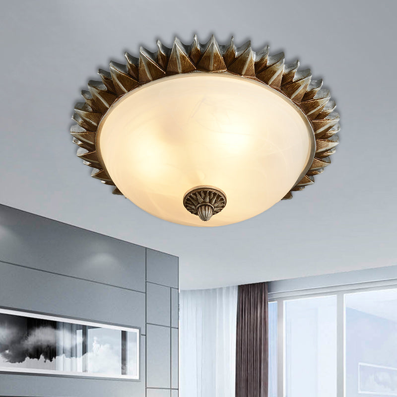 Retro Style Sun Shape Flush Mount 3-Light Opaline Glass Ceiling Fixture in Rust for Bedroom Clearhalo 'Ceiling Lights' 'Close To Ceiling Lights' 'Close to ceiling' 'Flush mount' Lighting' 1801621