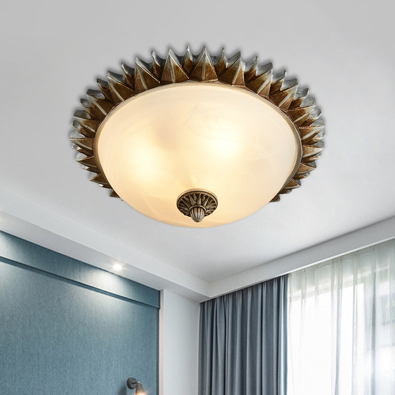 Retro Style Sun Shape Flush Mount 3-Light Opaline Glass Ceiling Fixture in Rust for Bedroom Clearhalo 'Ceiling Lights' 'Close To Ceiling Lights' 'Close to ceiling' 'Flush mount' Lighting' 1801622