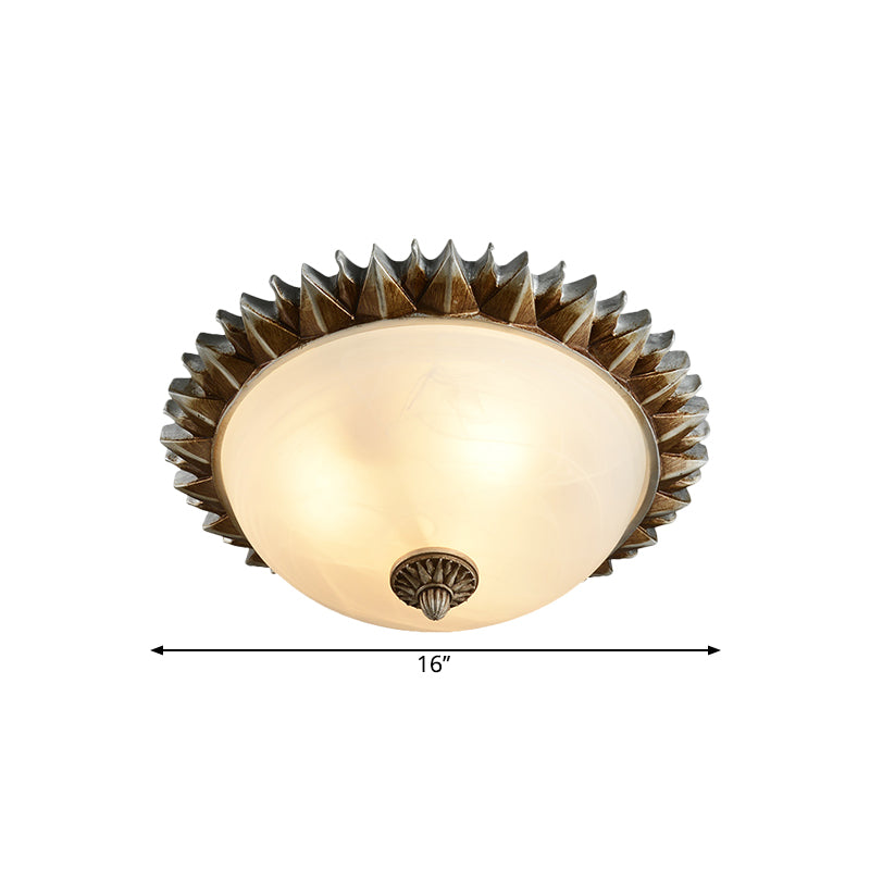 Retro Style Sun Shape Flush Mount 3-Light Opaline Glass Ceiling Fixture in Rust for Bedroom Clearhalo 'Ceiling Lights' 'Close To Ceiling Lights' 'Close to ceiling' 'Flush mount' Lighting' 1801624