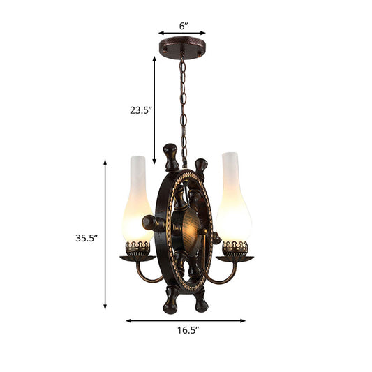 2-Light Pendant Light Fixture Industrial Bottle Shade White Glass Hanging Chandelier in Oil Rubbed Bronze Clearhalo 'Ceiling Lights' 'Chandeliers' 'Glass shade' 'Glass' 'Industrial Chandeliers' 'Industrial' 'Middle Century Chandeliers' 'Pendant Lights' 'Tiffany' Lighting' 180233
