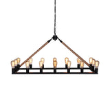 10/16 Bulbs Chandelier Lighting Loft Style Rectangular Frame Metal Pendant Lighting with Rope Detail in Black Clearhalo 'Ceiling Lights' 'Island Lights' Lighting' 180342