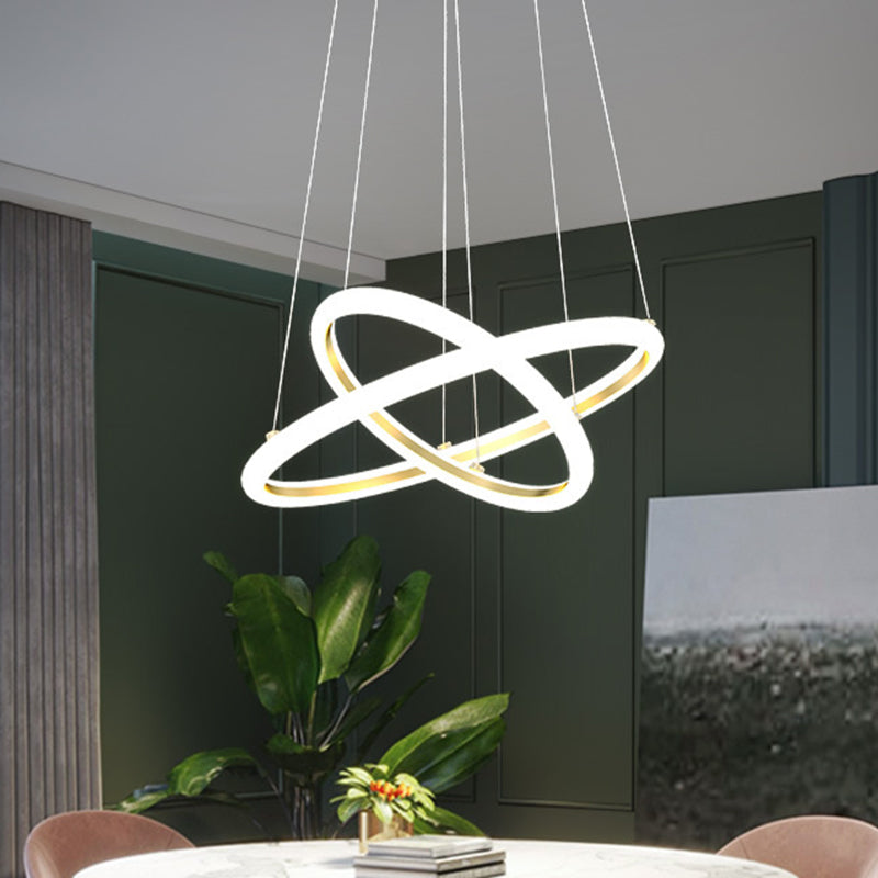 Modern Dual Ring Chandelier Metallic Dining Room LED Suspension Lighting in Gold, Warm/White Light Clearhalo 'Ceiling Lights' 'Chandeliers' 'Modern Chandeliers' 'Modern' Lighting' 1804359