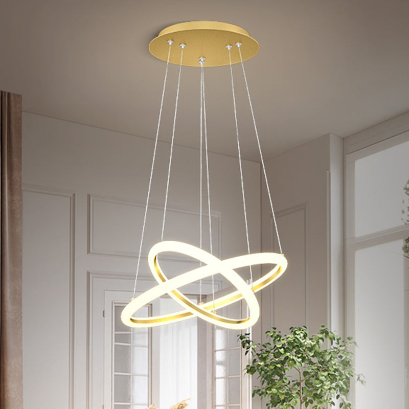 Modern Dual Ring Chandelier Metallic Dining Room LED Suspension Lighting in Gold, Warm/White Light Clearhalo 'Ceiling Lights' 'Chandeliers' 'Modern Chandeliers' 'Modern' Lighting' 1804360