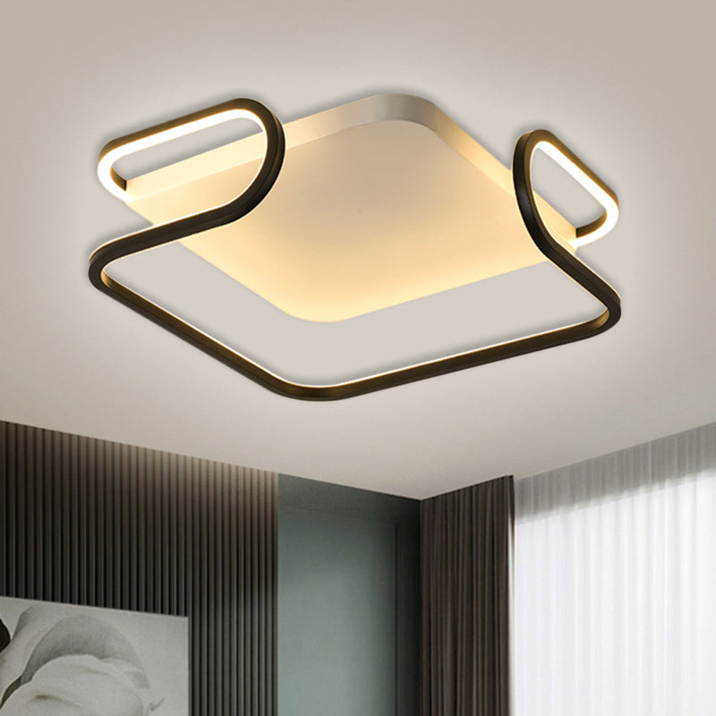 Metal Square Flush Mount Fixture Modern 16"/19.5" Width LED Black Ceiling Lighting in Warm/White Light for Bedroom Black Clearhalo 'Ceiling Lights' 'Close To Ceiling Lights' 'Close to ceiling' 'Flush mount' Lighting' 1804391