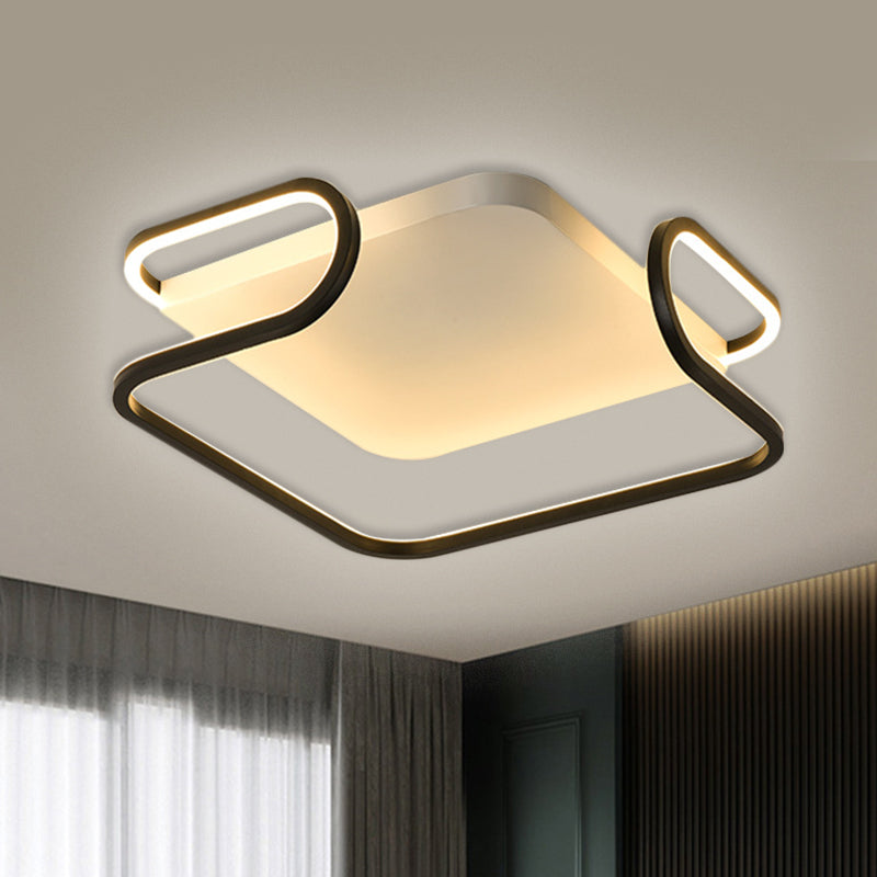 Metal Square Flush Mount Fixture Modern 16"/19.5" Width LED Black Ceiling Lighting in Warm/White Light for Bedroom Clearhalo 'Ceiling Lights' 'Close To Ceiling Lights' 'Close to ceiling' 'Flush mount' Lighting' 1804392