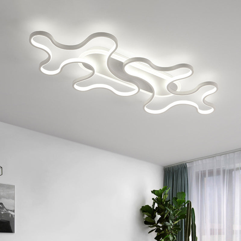 Black/White Wavy Frame Ceiling Lamp Modern Aluminum LED Flush Mount Lighting in Warm/White Light, 22.5"/37.5" W White 37.5" Clearhalo 'Ceiling Lights' 'Close To Ceiling Lights' 'Close to ceiling' 'Flush mount' Lighting' 1804396