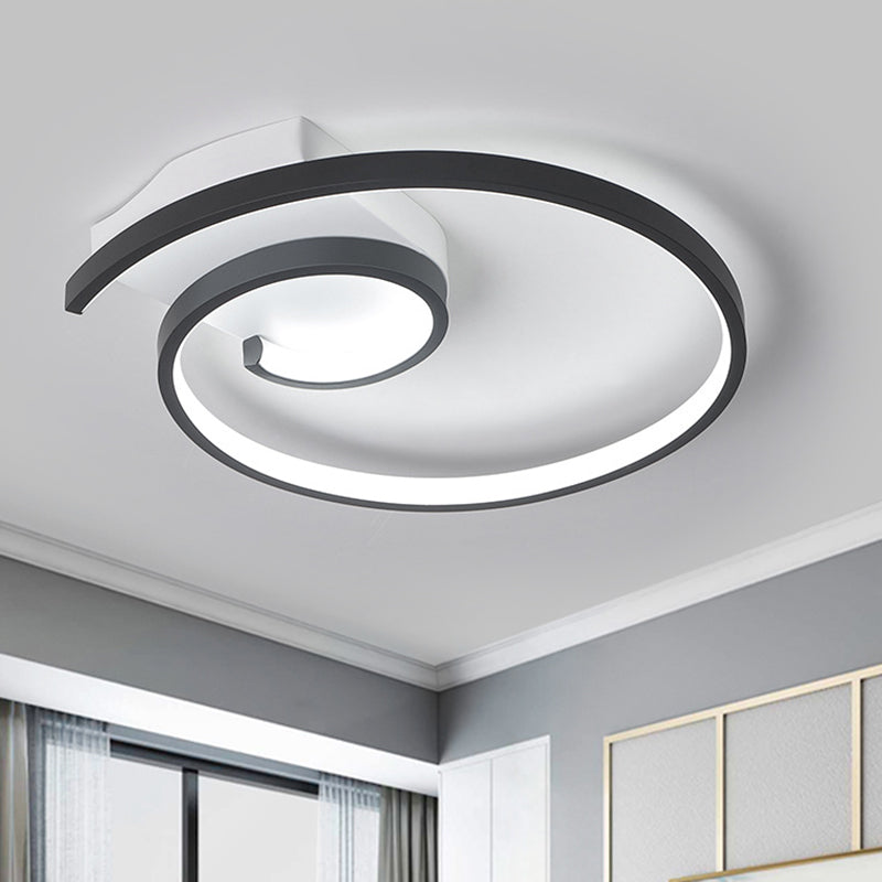 Curled LED Flush Light Fixture Minimalistic Metal Black/White Ceiling Lighting in Warm/White Light, 16.5"/20.5" Wide Black Clearhalo 'Ceiling Lights' 'Close To Ceiling Lights' 'Close to ceiling' 'Flush mount' Lighting' 1804405