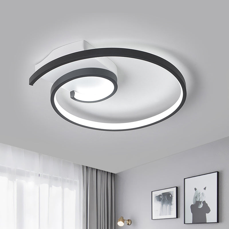 Curled LED Flush Light Fixture Minimalistic Metal Black/White Ceiling Lighting in Warm/White Light, 16.5"/20.5" Wide Clearhalo 'Ceiling Lights' 'Close To Ceiling Lights' 'Close to ceiling' 'Flush mount' Lighting' 1804406