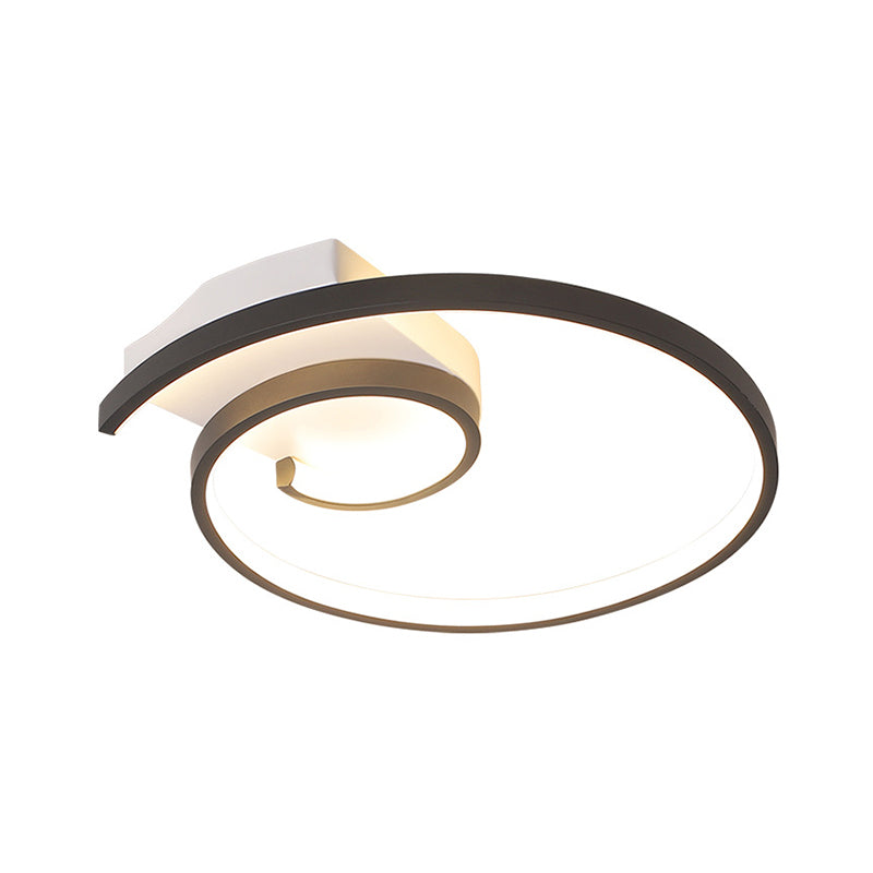 Curled LED Flush Light Fixture Minimalistic Metal Black/White Ceiling Lighting in Warm/White Light, 16.5"/20.5" Wide Clearhalo 'Ceiling Lights' 'Close To Ceiling Lights' 'Close to ceiling' 'Flush mount' Lighting' 1804407